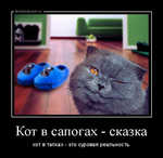 Демотиватор Кот в сапогах - сказка кот в тапках - это суровая реальность