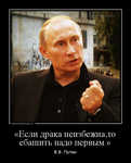 Демотиватор «Если драка неизбежна,то ебашить надо первым.» В.В. Путин