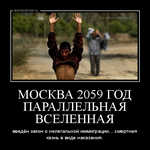 Демотиватор МОСКВА 2059 ГОД ПАРАЛЛЕЛЬНАЯ ВСЕЛЕННАЯ введён закон о нелегальной иммиграции... смертная казнь в виде наказания.