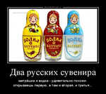 Демотиватор Два русских сувенира матрёшка и водка - удивительно похожи: открываешь первую, а там и вторая, и третья...