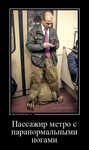 Демотиватор Пассажир метро с паранормальными ногами 