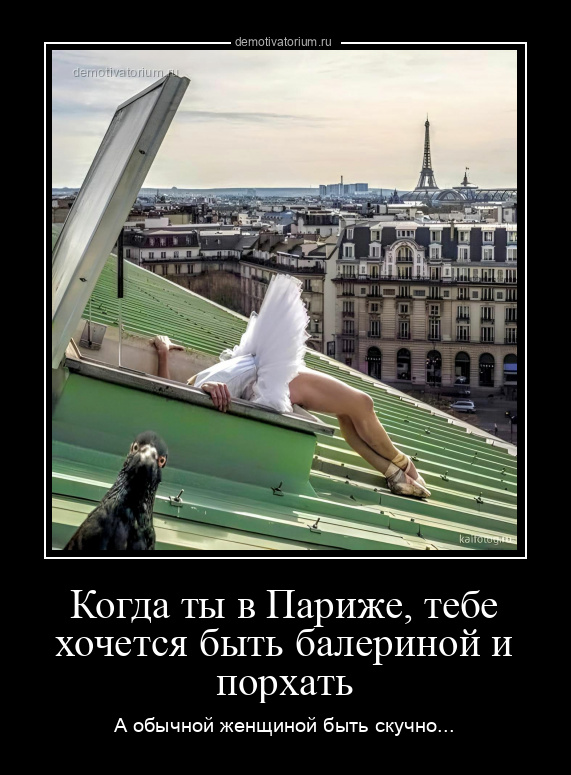 демотиватор Когда ты в Париже, тебе хочется быть балериной и порхать А обычной женщиной быть скучно... - 2022-9-08