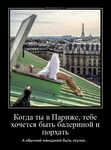 Демотиватор Когда ты в Париже, тебе хочется быть балериной и порхать А обычной женщиной быть скучно...