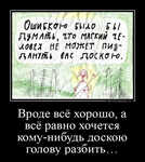 Демотиватор Вроде всё хорошо, а всё равно хочется кому-нибудь доскою голову разбить… 