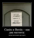 Демотиватор «Санёк и Витёк – как два магнита: всегда притягивают друг друга»