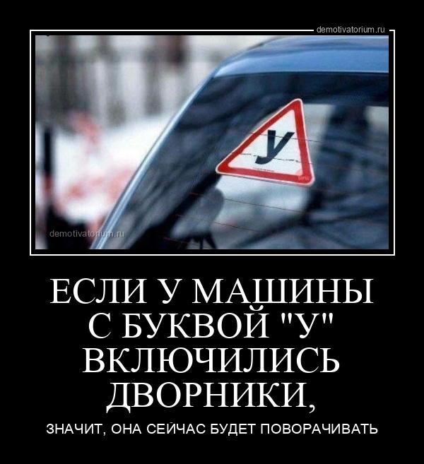 Демотиватор ЕСЛИ У МАШИНЫ С БУКВОЙ 'У' ВКЛЮЧИЛИСЬ ДВОРНИКИ, ЗНАЧИТ, ОНА СЕЙЧАС БУДЕТ ПОВОРАЧИВАТЬ - 2026-3-28